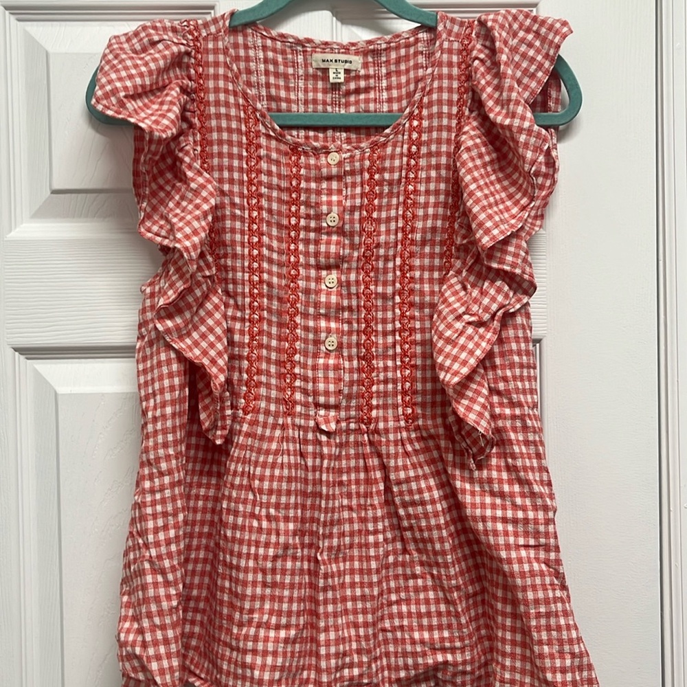 Red checkered blouse